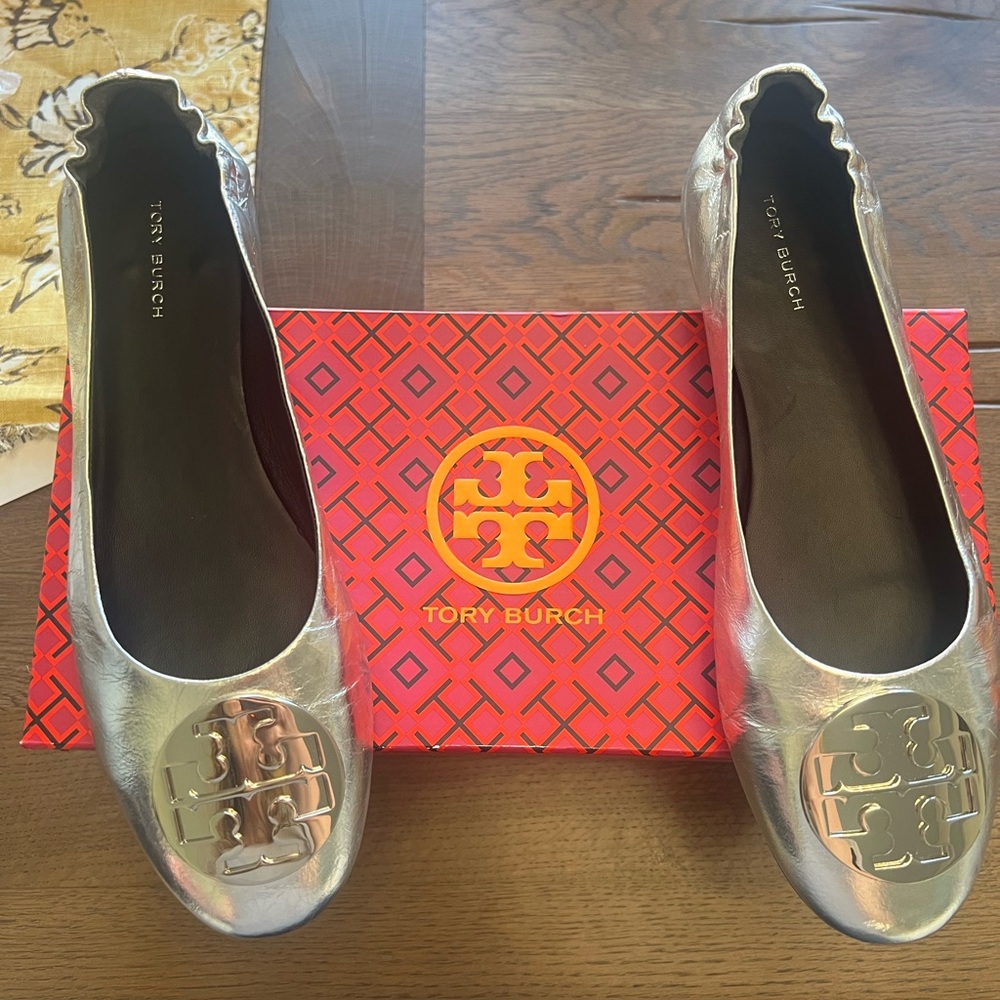 Silver Tory Burch flats-never worn!